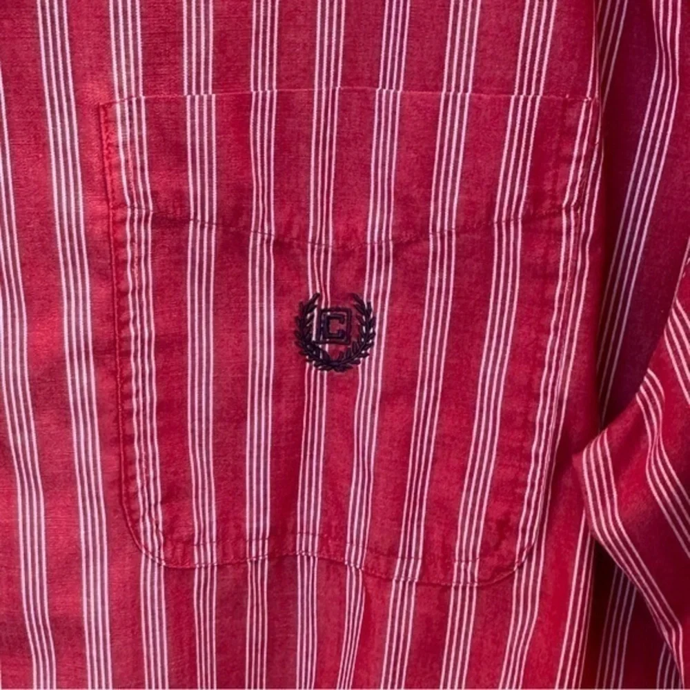 Chaps Men’s Button Down Long Sleeve Shirt (Red & White‎ Striped)
